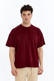 Erkek Modal Kumaş Oversize Bordo T-Shirt - Görsel 10