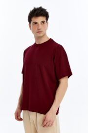 Erkek Modal Kumaş Oversize Bordo T-Shirt - Görsel 5