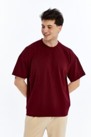 Erkek Modal Kumaş Oversize Bordo T-Shirt
