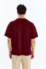 Erkek Modal Kumaş Oversize Bordo T-Shirt - Görsel 6