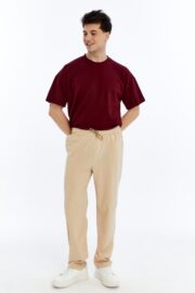 Erkek Oversize Paraşüt Kumaş Baggy Pantolon - Bej - Görsel 5