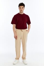 Erkek Oversize Paraşüt Kumaş Baggy Pantolon - Bej - Görsel 6