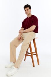 Erkek Oversize Paraşüt Kumaş Baggy Pantolon - Bej - Görsel 9