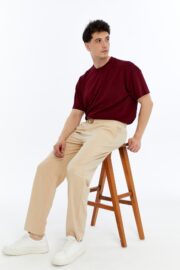 Erkek Oversize Paraşüt Kumaş Baggy Pantolon - Bej - Görsel 17