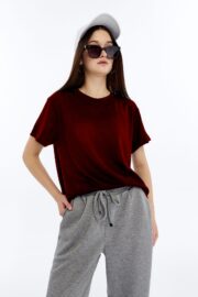 Kadın Modal Kumaş Regular Bordo T-Shirt - Görsel 8