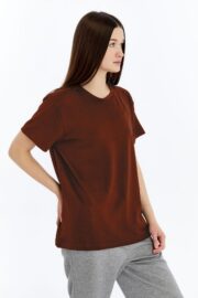 Kadın Modal Kumaş Regular Kahverengi T-Shirt - Görsel 8