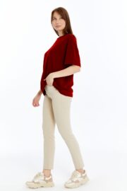 Kadın Modal Kumaş Oversize Bordo T-Shirt - Görsel 9