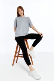 Kadın Modal Kumaş Oversize Gri T-Shirt - Görsel 3