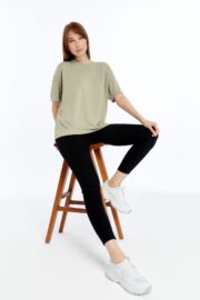 Kadın Modal Kumaş Oversize Su Yeşili T-Shirt - Görsel 3