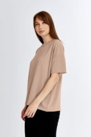 Kadın Modal Kumaş Oversize Sütlü Kahve T-Shirt - Görsel 9