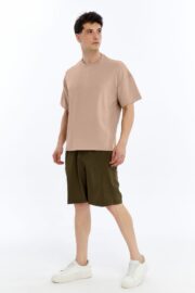 Erkek Modal Kumaş Oversize Sütlü Kahve T-Shirt - Görsel 3