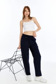 Kadın Oversize Paraşüt Kumaş Baggy Pantolon - Lacivert - Görsel 3