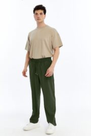 Erkek Oversize Paraşüt Kumaş Baggy Pantolon - Haki - Görsel 10
