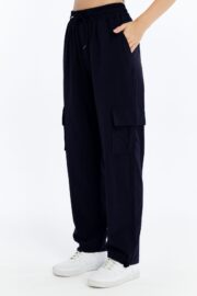 Kadın Oversize Paraşüt Kumaş Kargo Cep Pantolon - Lacivert - Görsel 3