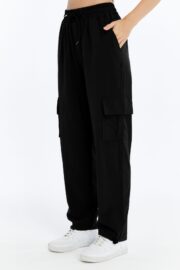 Kadın Oversize Paraşüt Kumaş Kargo Cep Pantolon - Siyah - Görsel 9