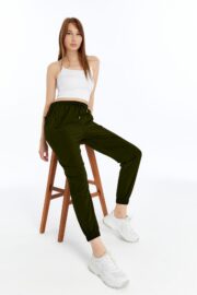 Kadın Oversize Paraşüt Kumaş Paçası Lastikli Pantolon - Haki - Görsel 2