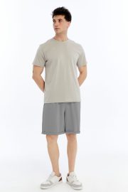 Erkek Oversize Duble Paça Penye Şort - Gri - Görsel 3