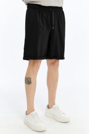 Erkek Oversize Duble Paça Penye Şort - Siyah - Görsel 3