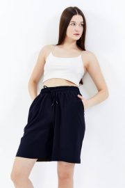 Kadın Oversize Paraşüt Kumaş Açık Cepli Şort - Lacivert - Görsel 3