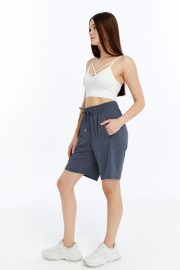 Kadın Oversize Paraşüt Kumaş Fleto Cepli Şort - Füme - Görsel 10