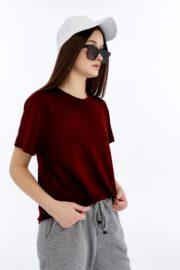 Kadın Modal Kumaş Regular Bordo T-Shirt - Görsel 3