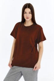 Kadın Modal Kumaş Regular Kahverengi T-Shirt - Görsel 2