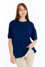 Kadın Modal Kumaş Oversize Lacivert T-Shirt - Görsel 9