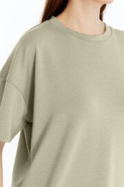 Kadın Modal Kumaş Oversize Su Yeşili T-Shirt - Görsel 9