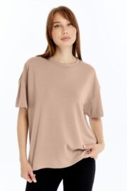 Kadın Modal Kumaş Oversize Sütlü Kahve T-Shirt - Görsel 3