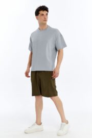 Erkek Modal Kumaş Oversize Gri T-Shirt - Görsel 8