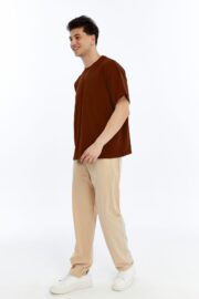 Erkek Modal Kumaş Oversize Kahverengi T-Shirt - Görsel 3