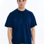 Erkek Modal Kumaş Oversize Lacivert T-Shirt