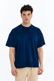 Erkek Modal Kumaş Oversize Lacivert T-Shirt