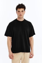 Erkek Modal Kumaş Oversize Siyah T-Shirt - Görsel 8