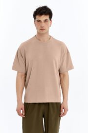 Erkek Modal Kumaş Oversize Sütlü Kahve T-Shirt - Görsel 8