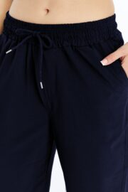 Kadın Oversize Paraşüt Kumaş Baggy Pantolon - Lacivert - Görsel 10