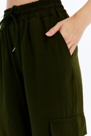 Kadın Oversize Paraşüt Kumaş Kargo Cep Pantolon - Haki - Görsel 3