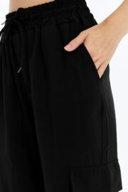Kadın Oversize Paraşüt Kumaş Kargo Cep Pantolon - Siyah - Görsel 3