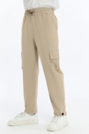 Erkek Oversize Paraşüt Kumaş Kargo Cep Pantolon - Bej - Görsel 9