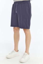Erkek Oversize Duble Paça Penye Şort - Füme - Görsel 3