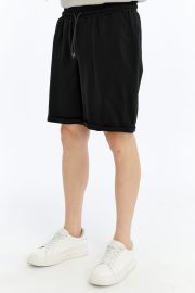 Erkek Oversize Duble Paça Penye Şort - Siyah - Görsel 9