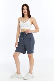 Kadın Oversize Paraşüt Kumaş Fleto Cepli Şort - Füme - Görsel 3
