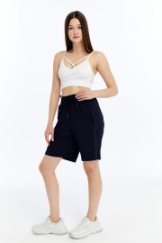 Kadın Oversize Paraşüt Kumaş Fleto Cepli Şort - Lacivert - Görsel 10
