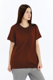 Kadın Modal Kumaş Regular Kahverengi T-Shirt - Görsel 9