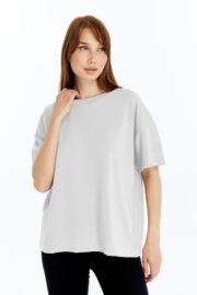 Kadın Modal Kumaş Oversize Beyaz T-Shirt - Görsel 4