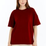 Kadın Modal Kumaş Oversize Bordo T-Shirt
