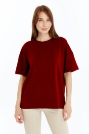 Kadın Modal Kumaş Oversize Bordo T-Shirt