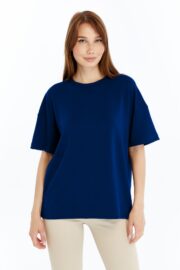 Kadın Modal Kumaş Oversize Lacivert T-Shirt - Görsel 4