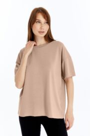Kadın Modal Kumaş Oversize Sütlü Kahve T-Shirt - Görsel 10