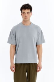 Erkek Modal Kumaş Oversize Gri T-Shirt - Görsel 4